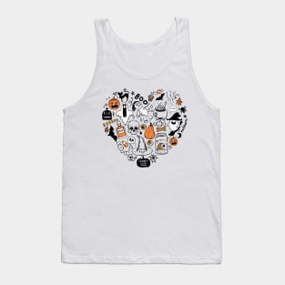 Spooky Cute Halloween Doodles - Skulls & Witchcore Heart Tank Top